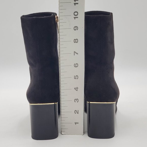 Zara Velvet Booties Gold Trimmed Block Heels - Picture 11 of 16